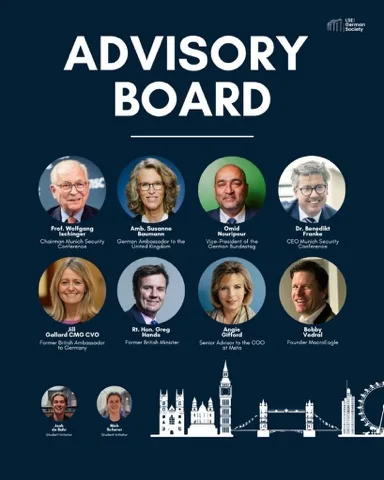 LSE German Society Advisory Board overview graphic with member portraits and titles.