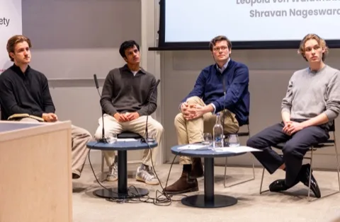 AI panel with Leopold von Waldthausen, Shravan Nageswaran, and Till Torniporth at the LSE German Symposium 2026.